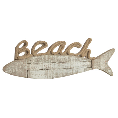 Fisch Holzschild Mit Juteband Schriftzug Beach Braun Wei&szlig; 56cm Wandschild Maritim Wegweiser Maritimedeko
