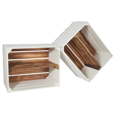 2 Set Holzkiste Grete Geflammt Wei&szlig; 50x40x30cm Langes Regal Weinkiste