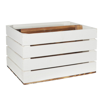 2 Set Holzkiste Grete Geflammt Wei&szlig; 50x40x30cm Langes Regal Weinkiste