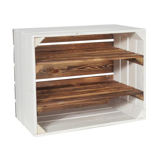 Holzkiste Grete Geflammt Weiß 50x40x30cm 2x Langes Regal Weinkiste