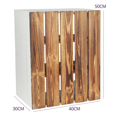 3 Set Holzkiste Grete Geflammt Wei&szlig; 50x40x30cm 2x Kurzes Regal Weinkiste
