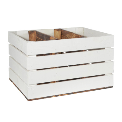3 Set Holzkiste Grete Geflammt Wei&szlig; 50x40x30cm 2x Kurzes Regal Weinkiste