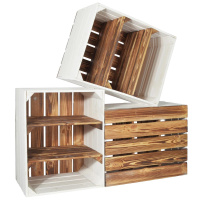 3 Set Holzkiste Grete Geflammt Weiß 50x40x30cm 2x Kurzes Regal Weinkiste
