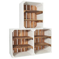 3 Set Holzkiste Grete Geflammt Weiß 50x40x30cm 2x Kurzes Regal Weinkiste