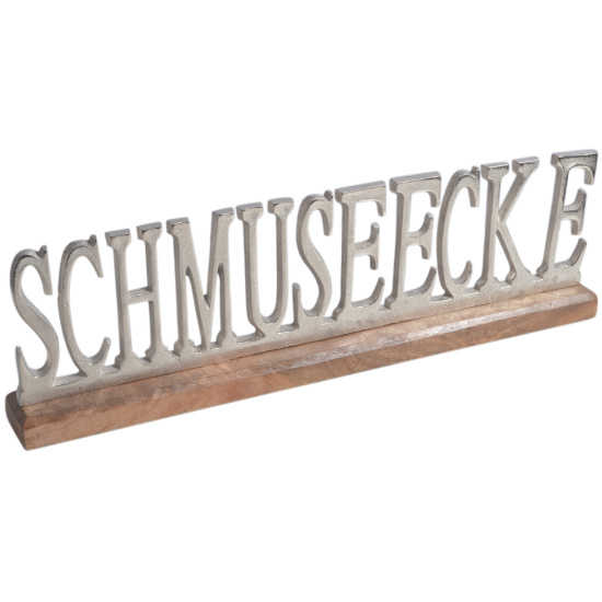 Holz Schmuseecke Schriftzug Silber 47x14cm