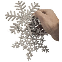 14 SetSchneeflocken Anh&auml;nger Silber Glitzer 15cm Schneeflocke Weihnachtsstern Eiskristalle Weihnachtsdeko