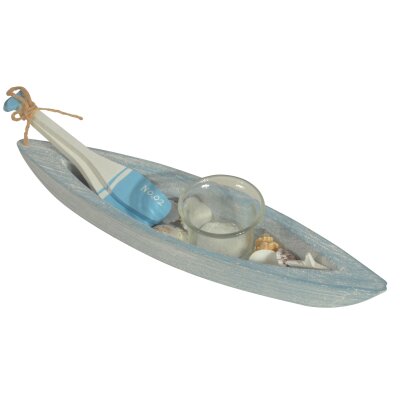 CHICCIE Segelboot Holz Blau 30cm Teelichtglas -...