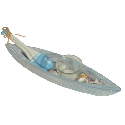 Segelboot Holz Blau 30cm Teelichtglas Segelschiff Dekoschiff Dekoboot