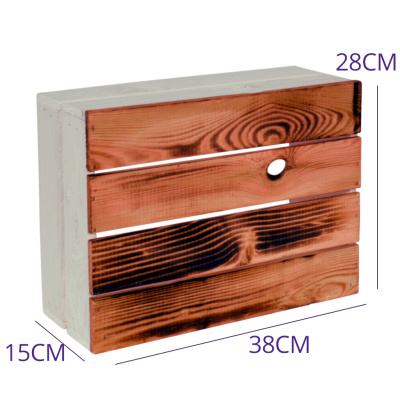 4 Set Holzkiste Grete 38x28x15cm Geflammt Wei&szlig; Dekokiste Weinkiste