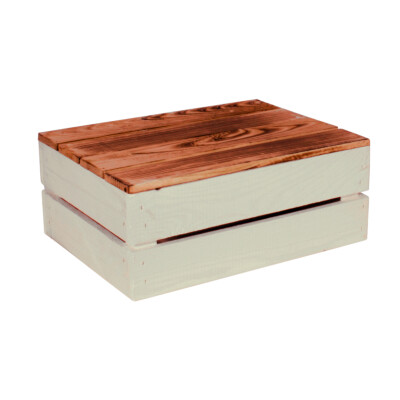 4 Set Holzkiste Grete 38x28x15cm Geflammt Wei&szlig; Dekokiste Weinkiste