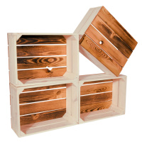 4 Set Holzkiste Grete 38x28x15cm Geflammt Weiß Dekokiste Weinkiste