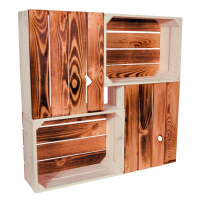 4 Set Holzkiste Grete 38x28x15cm Geflammt Weiß Dekokiste Weinkiste