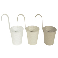 3 Set Eisen Balkont&ouml;pfe 14cm Beige Wei&szlig; Braun Blument&ouml;pfe T&ouml;pfe Blumen