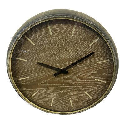 Wanduhr aus Metall und Holz Grau Braun Durchmesser 40cm K&uuml;chenuhr Uhr