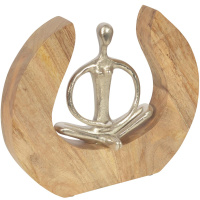 Silber Yoga Skulptur sitzend auf Holz Sockel 26 cm