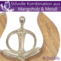 Silber Yoga Skulptur sitzend auf Holz Sockel 26 cm