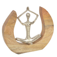 Yogafigur Silber Holzkreis 27cm Skulptur Figur Dekofigur Holzaufsteller