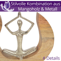 Yogafigur Silber Holzkreis 27cm Skulptur Figur Dekofigur Holzaufsteller