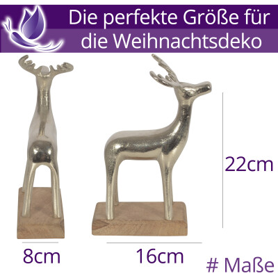 CHICCIE Hirsch Figur Silber 20cm Auf Holz Sockel