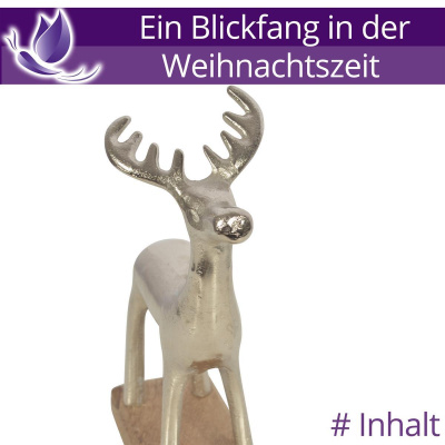 Hirsch Figur Silber 20cm Auf Holz Sockel