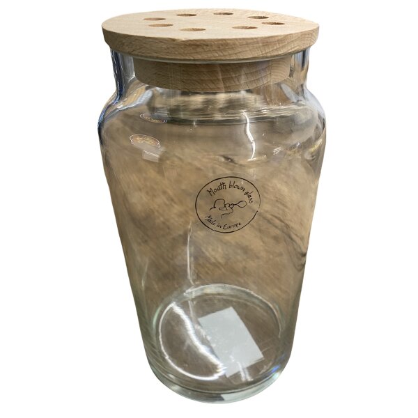 Vase aus Glas mit Holzdeckel 20cm